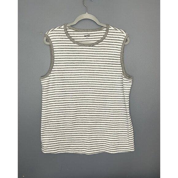 Duluth Trading Co Shirt Womens XL Gray White Striped Sleeveless Tank Top Casual - Picture 1 of 12